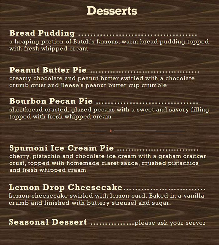 desserts menu