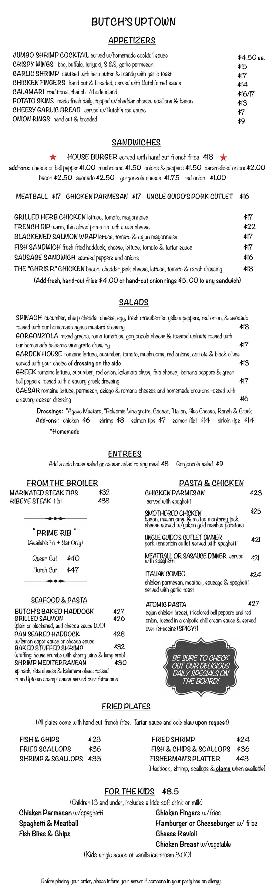 dinner menu